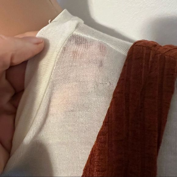 Long Sleeved Layered Dress Autumn Copper Brown and Cream Colored Undershirt - Picture 8 of 9